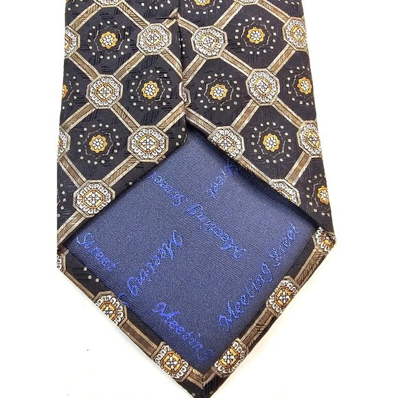 Meeting Street Handmade Silk Tie Brown & Gold Geometric Pattern - Picture 6 of 8